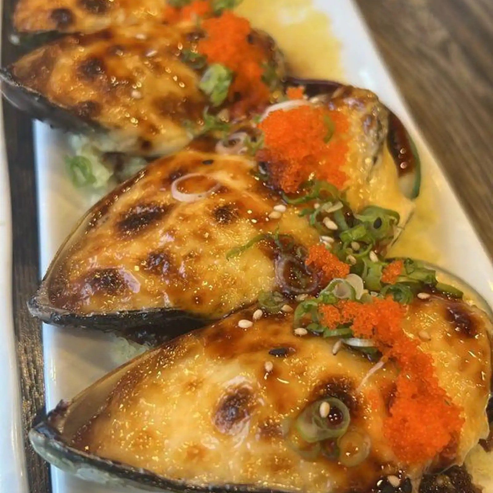 Baked Green Mussels.