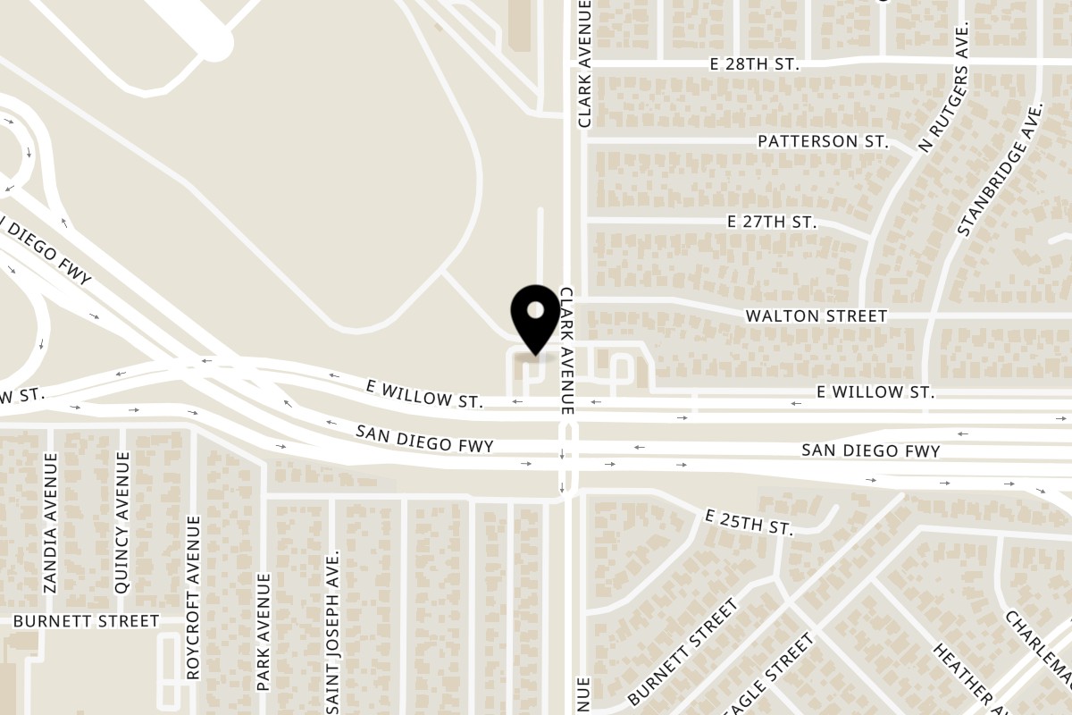 Map showing the location of Awesome Sushi on 2601 Clark Ave # A in Long Beach